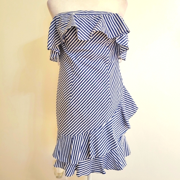 NWT About Us Off Shoulder Ruffle Striped Dress Sz Med - Picture 2 of 10